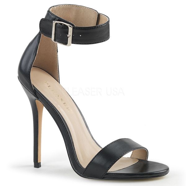 Schwarze High-Heel Sandalette mit breitem Fesselriemchen und großer silberfarbener Schnalle Amuse-10